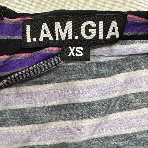 I AM GIA Carrie Cutout Flared Pants Striped Purple Black Size XS Party Emo Rock - Picture 6 of 9